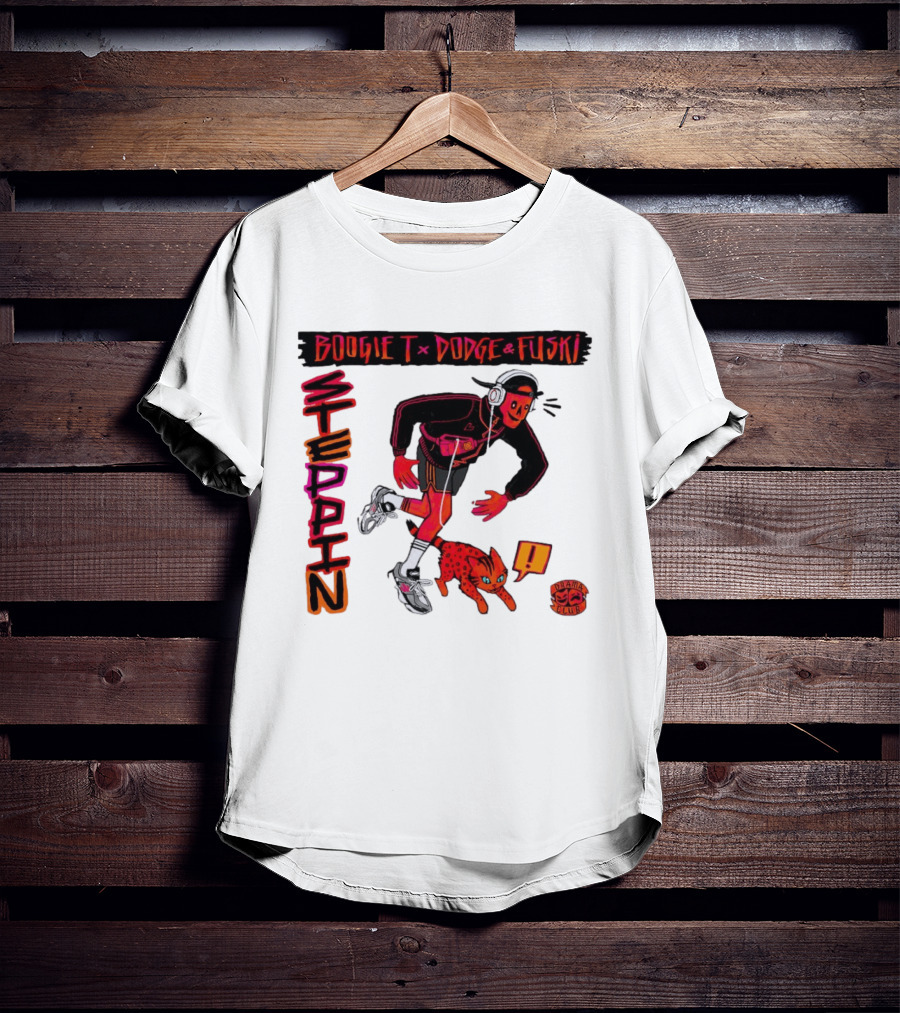 Boogie X Dodge And Fuski Steppin Drama Club Cat With Headphones And Sneakers T-Shirt