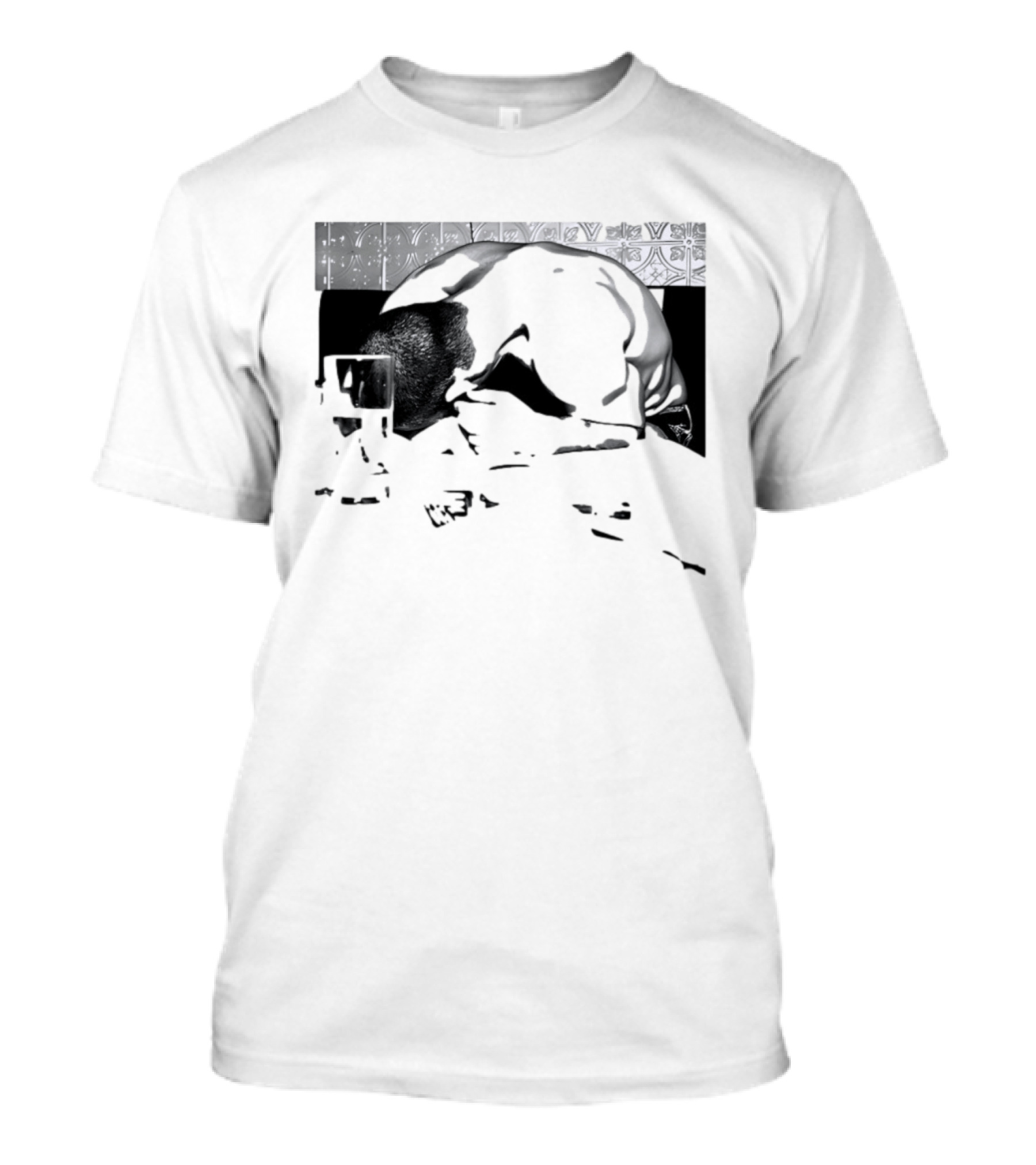 Rough Night Passed Out At Dinner Table Humor Black And White Image T-Shirt