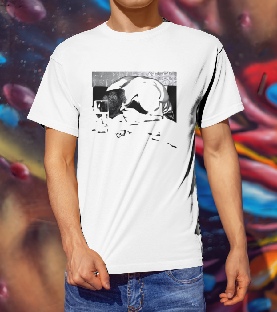 Rough Night Passed Out At Dinner Table Humor Black And White Image T-Shirt