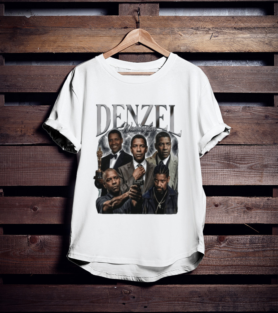 Denzel Washington Iconic Movie Roles And Oscar Moment Collage T-Shirt