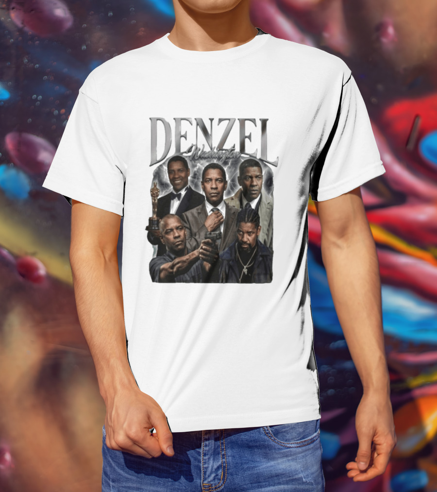 Denzel Washington Iconic Movie Roles And Oscar Moment Collage T-Shirt