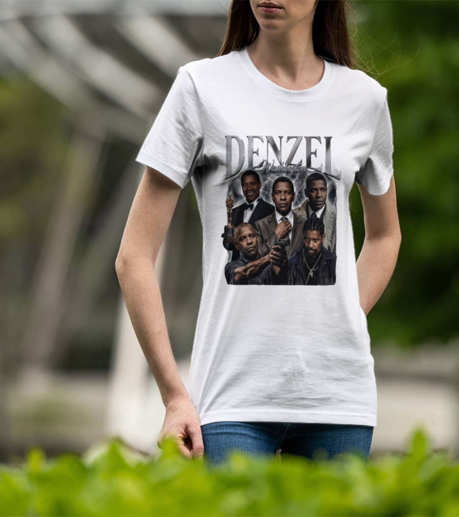 Denzel Washington Iconic Movie Roles And Oscar Moment Collage T-Shirt