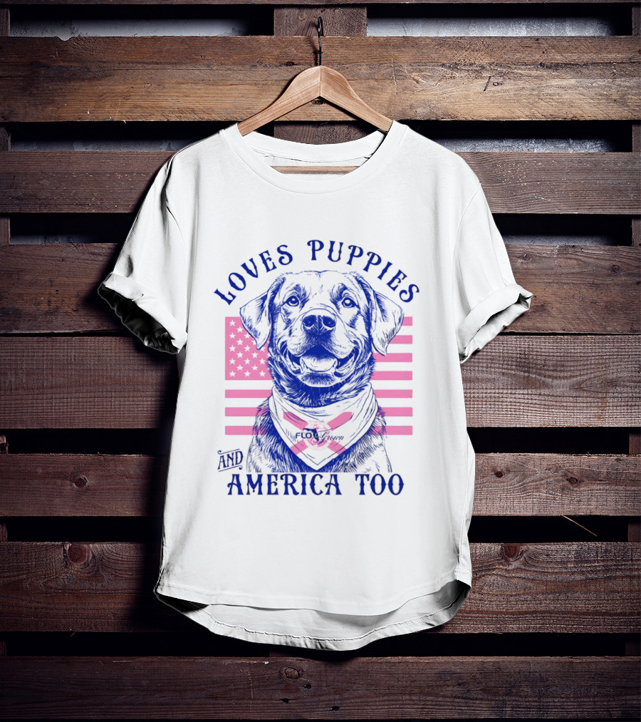 Loves Puppies Labrador Retriever And America Too T-Shirt