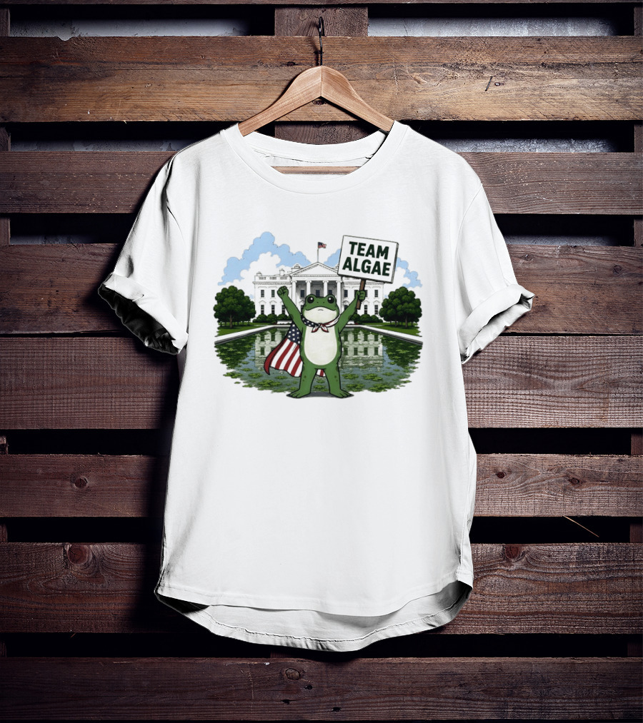 Team Algae Frog Patriotic American Flag White House 2026 Make Algae Great Again T-Shirt