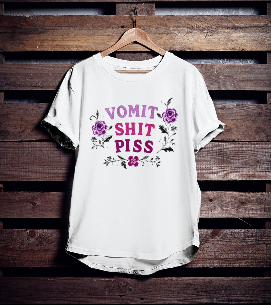 Vomit Shit Piss Floral Embroidery Roses T-Shirt