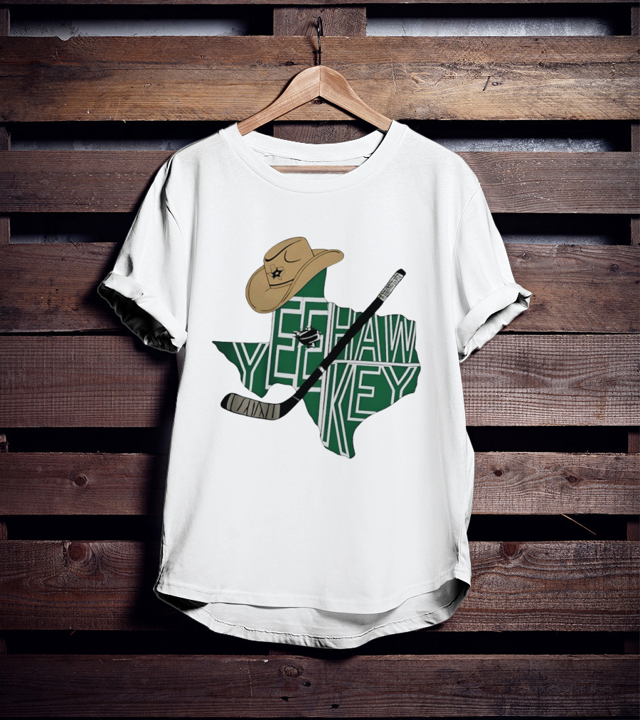 Yeehaw Key Texas Hockey Dallas Stars NHL Cowboy Hat Hockey Stick Map T-Shirt