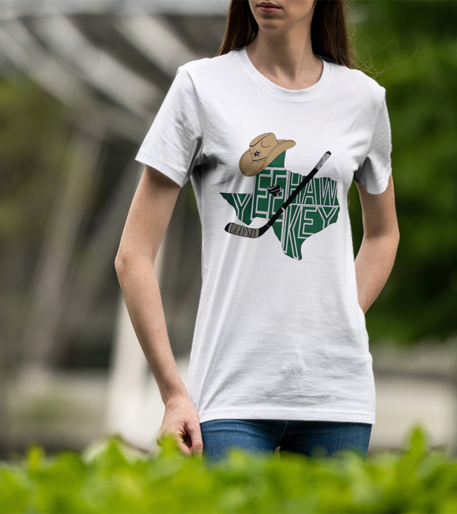 Yeehaw Key Texas Hockey Dallas Stars NHL Cowboy Hat Hockey Stick Map T-Shirt