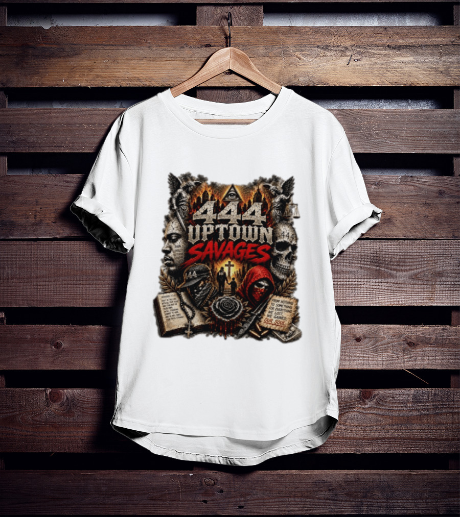 444 Uptown Savages Urban Gothic Art With Skulls And Roses T-Shirt