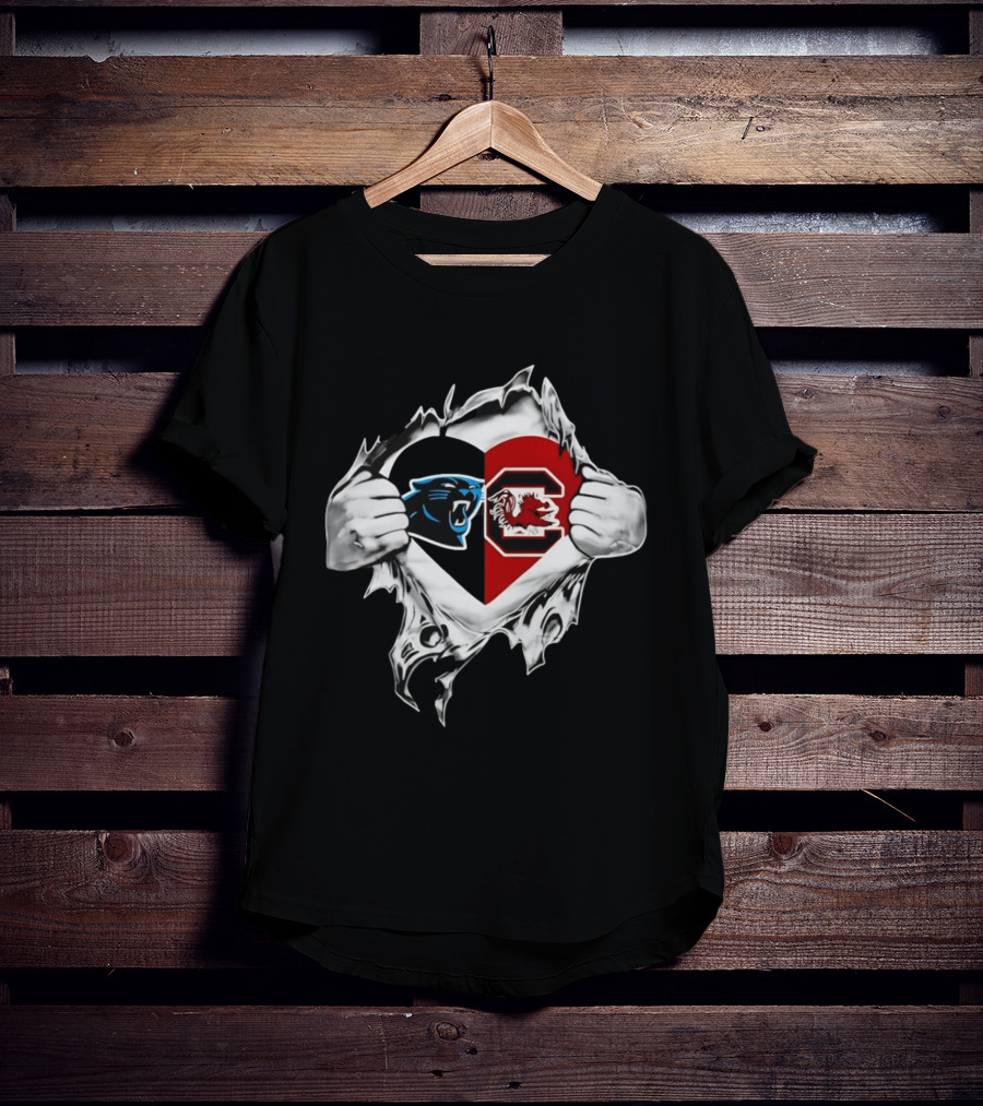 Carolina Panthers South Carolina Gamecocks Heart T-Shirt