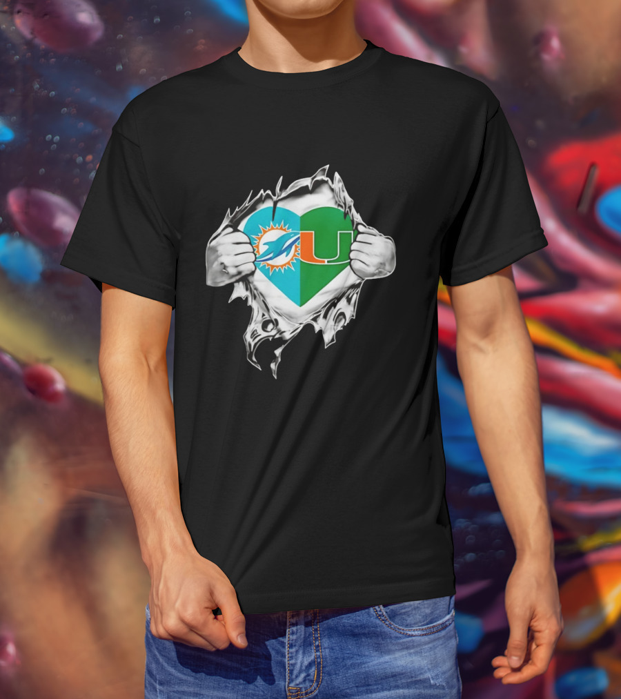 Dolphins Hurricanes Heart Miami Sports Fan Spirit T-Shirt