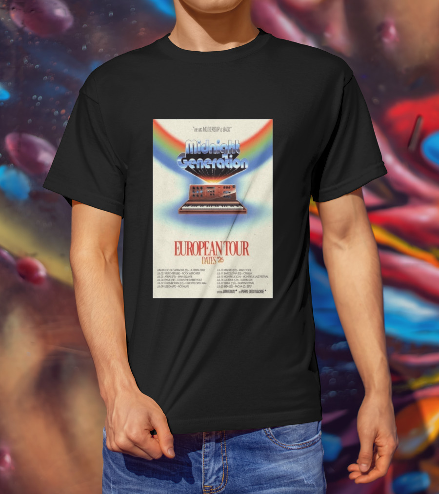 Midnight Generation European Tour Dates '26 Mothership Is Back Jamiroquai Purple Disco Machine T-Shirt