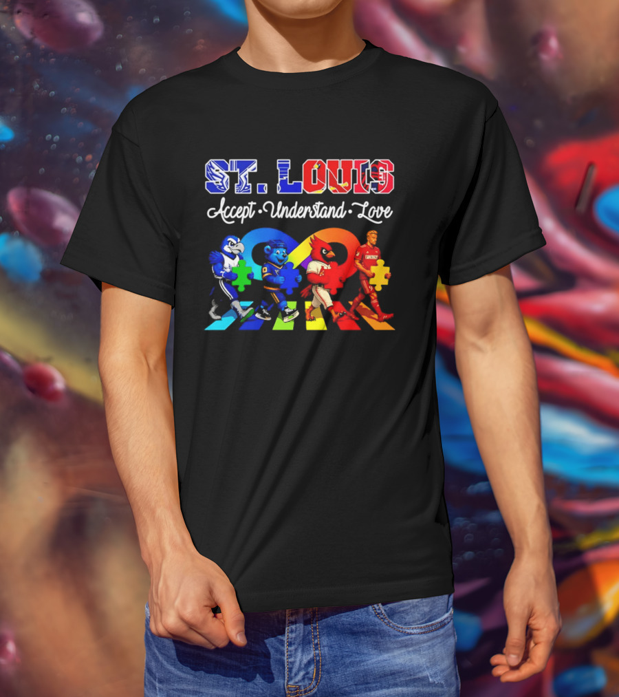St Louis Accept Understand Love Autism Awareness Mascots Puzzle Pieces T-Shirt