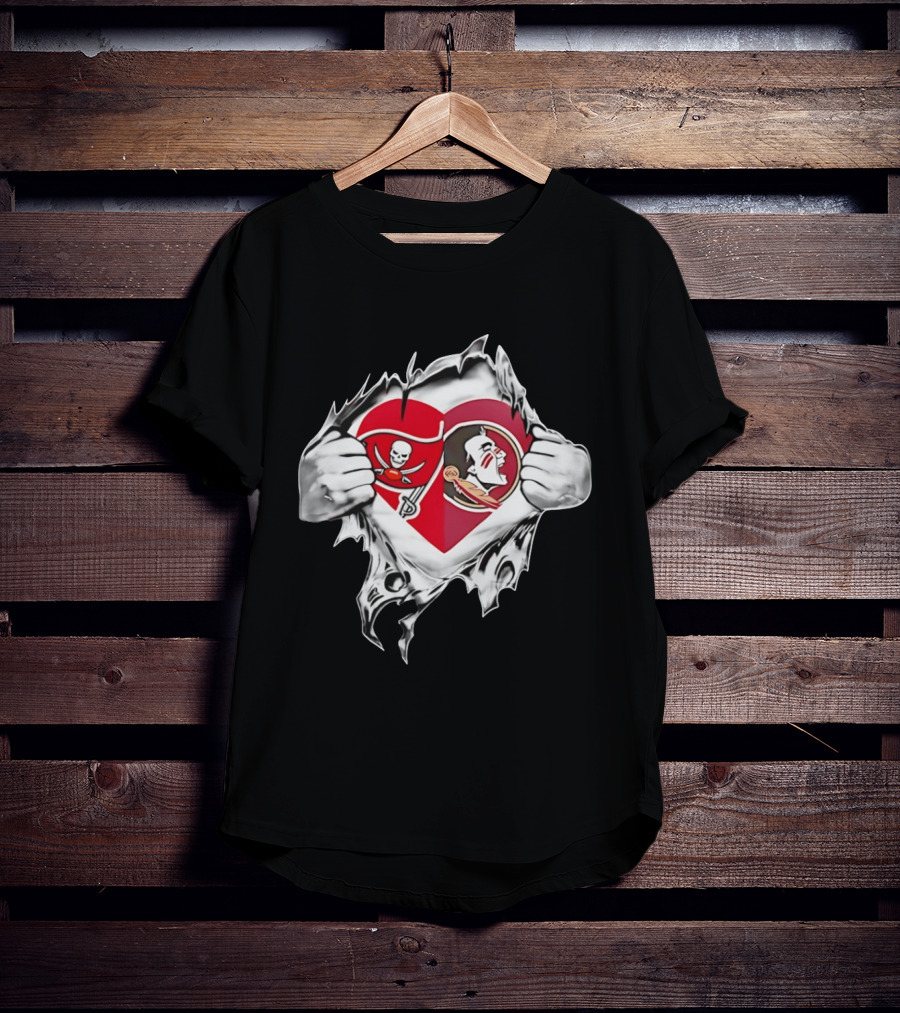 Tampa Bay Buccaneers Florida State Seminoles Heart Fans T-Shirt