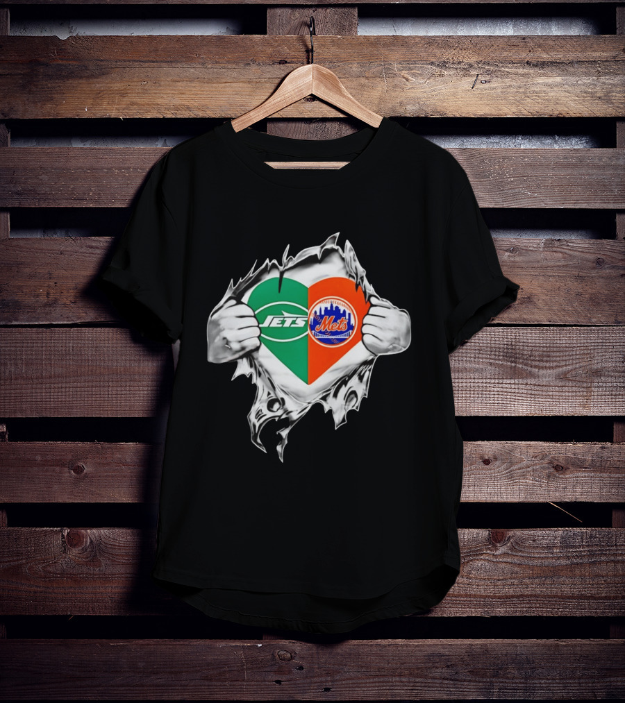 New York Jets Mets Heart Fan MLB Passion T-Shirt