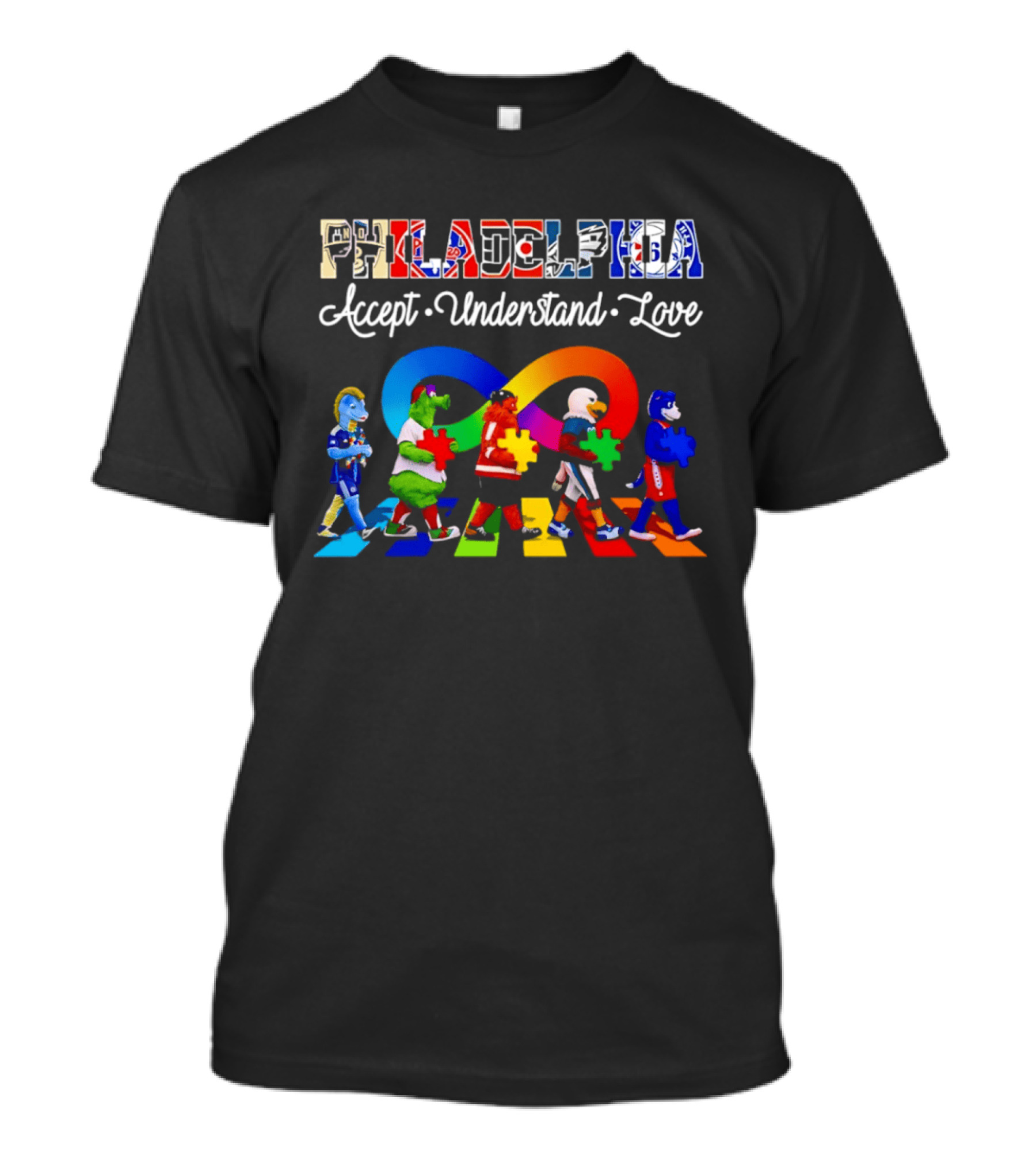 Philadelphia Mascots Autism Awareness Accept Understand Love T-Shirt