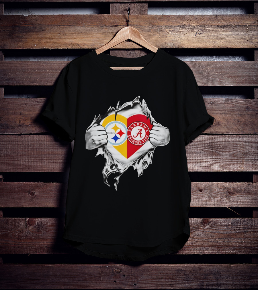 Pittsburgh Steelers Alabama Crimson Tide Heart Dual T-Shirt
