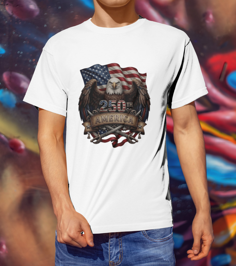 Patriotic Bald Eagle USA Flag America 250th Anniversary T-Shirt
