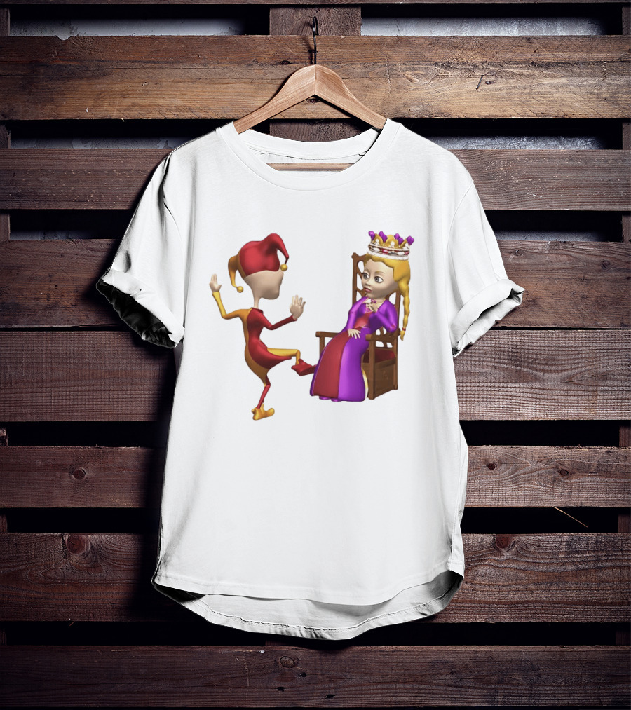 Jester Queen Medieval Royalty Scene With Court Entertainer And Regal Throne T-Shirt