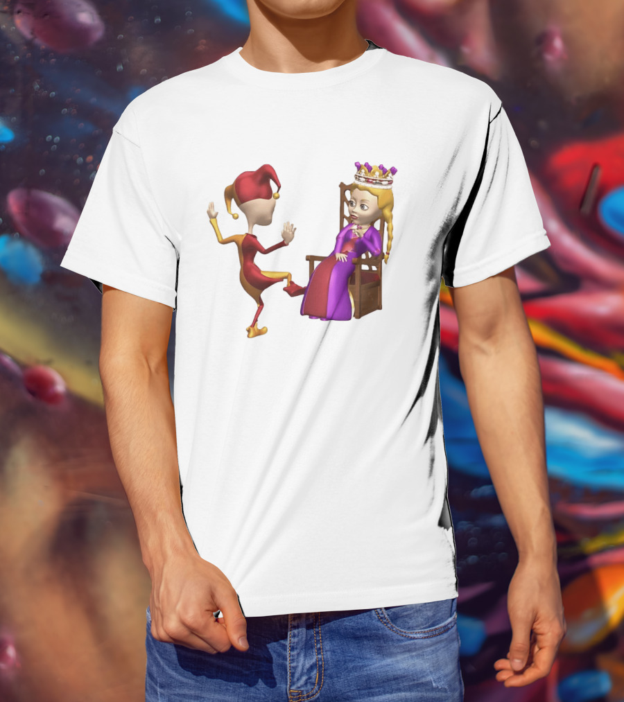 Jester Queen Medieval Royalty Scene With Court Entertainer And Regal Throne T-Shirt