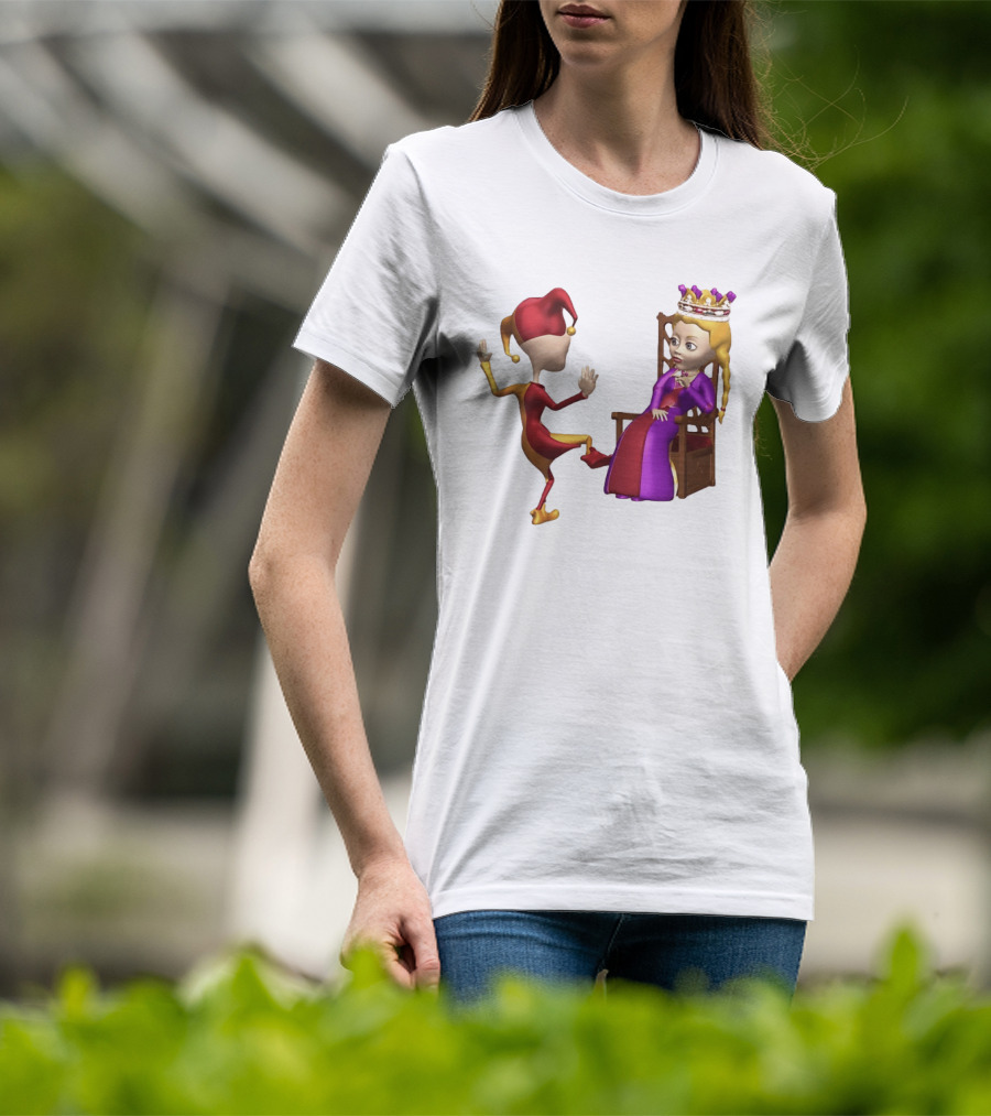 Jester Queen Medieval Royalty Scene With Court Entertainer And Regal Throne T-Shirt