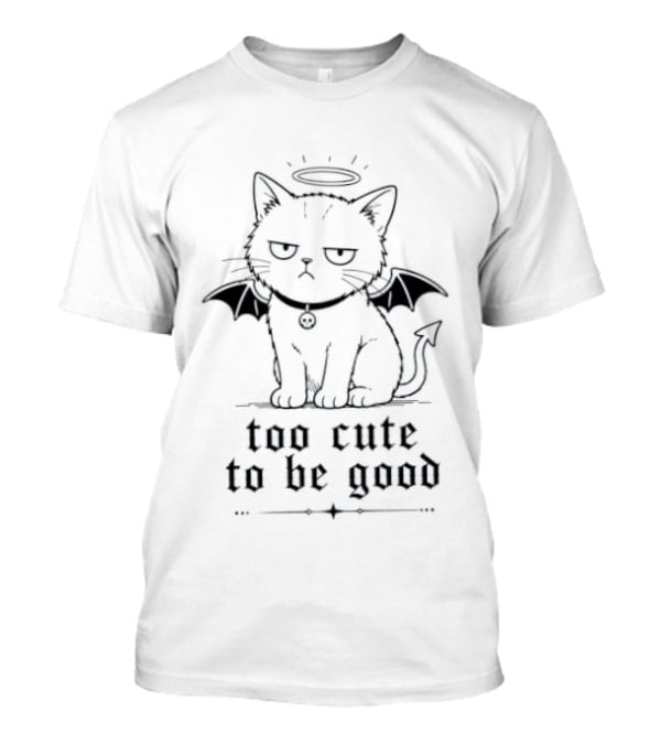 Too Cute To Be Good Devil Cat Kitten Halo Wings T-Shirt