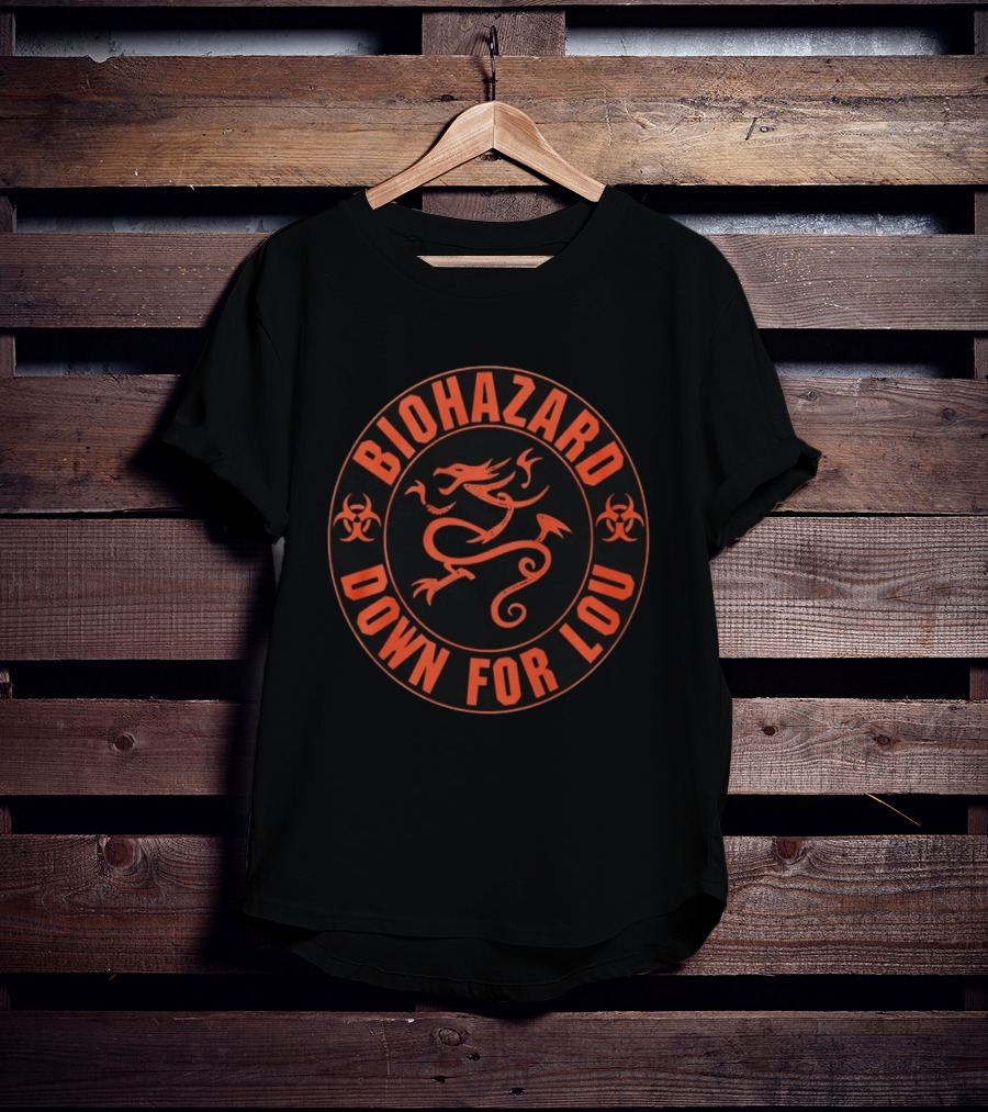 Biohazard Down For Lou Dragon Circle Design Orange And Black T-Shirt