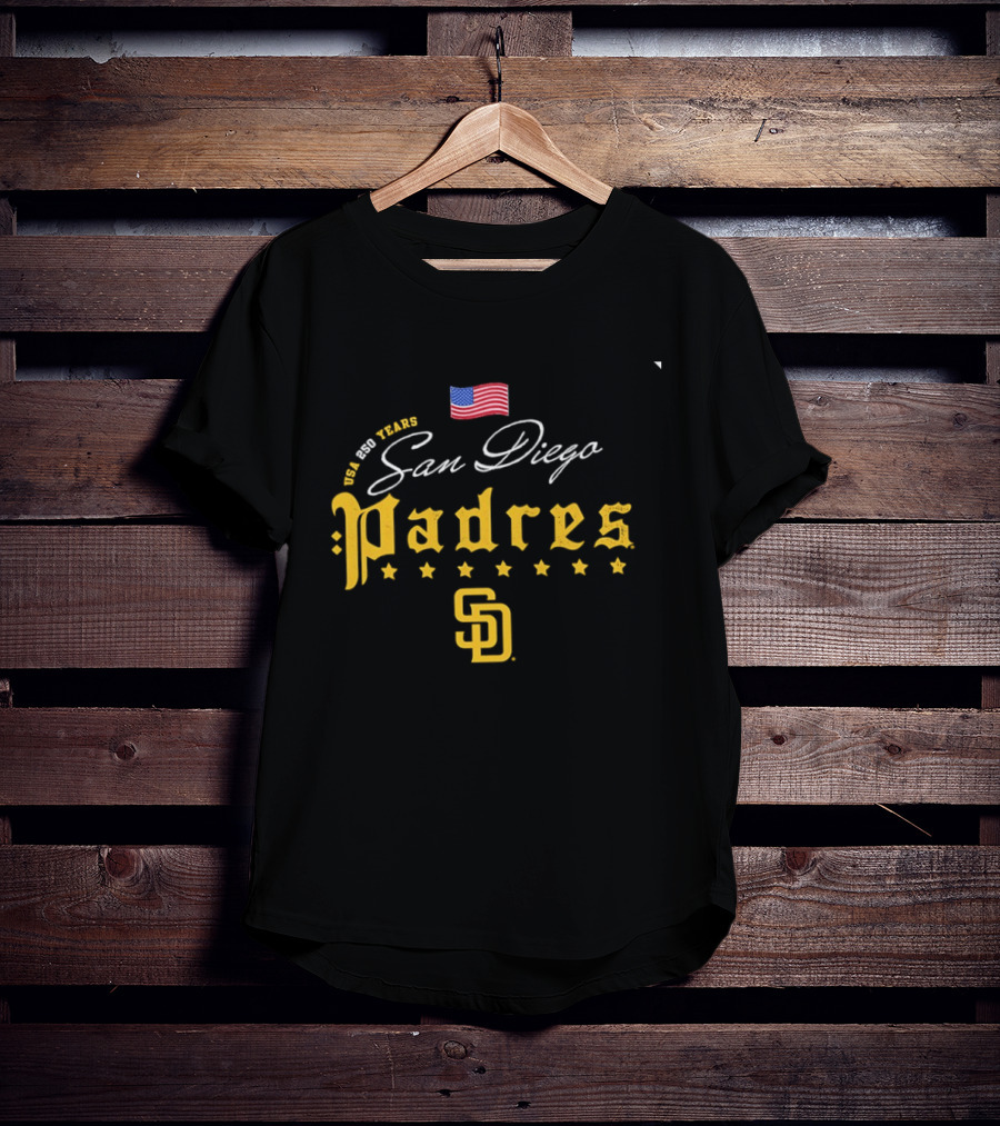 San Diego Padres USA 250 Years 4th Of July Celebration Stars And Stripes Edition T-Shirt