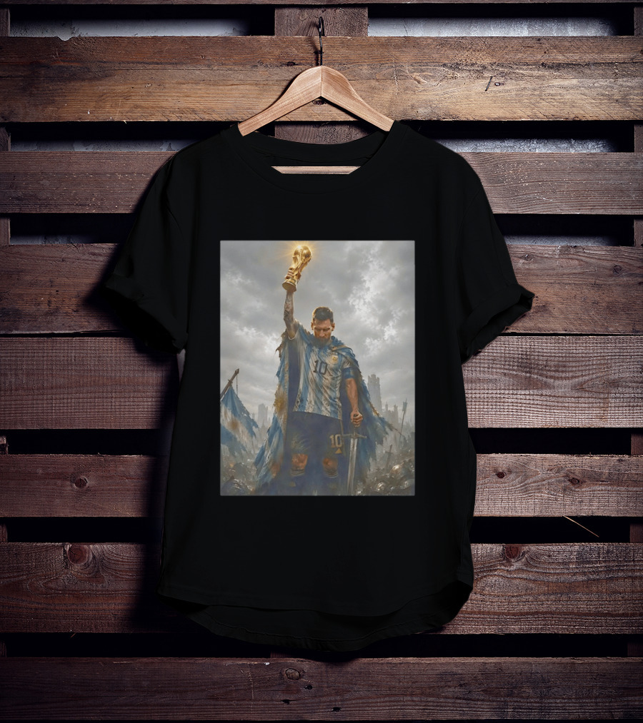 Lionel Messi Raising Trophy Argentina Number 10 Football Legend T-Shirt