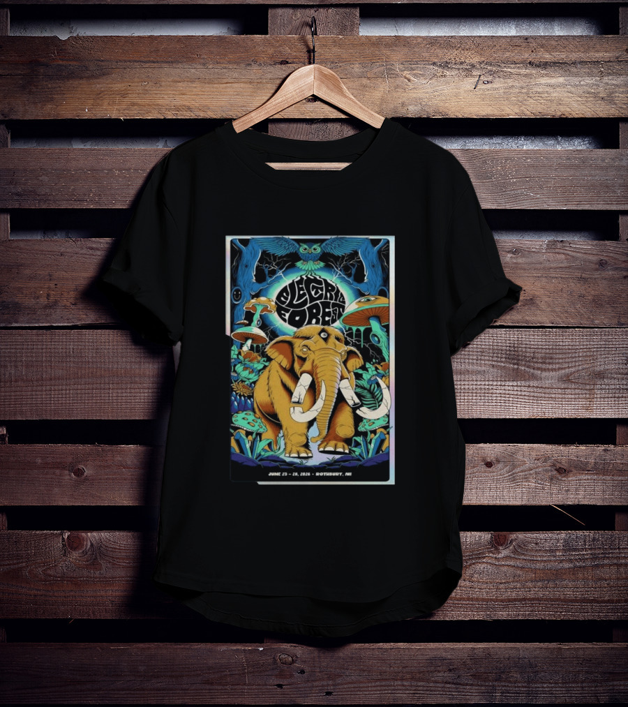 Electric Forest June 25 28 2026 Rothbury MI Elephant Blue Owl Psychedelic Mushrooms T-Shirt