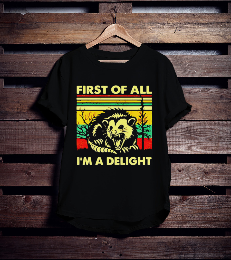 First Of All I'm A Delight Opossum Retro Stripes T-Shirt