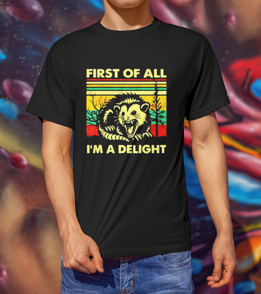 First Of All I'm A Delight Opossum Retro Stripes T-Shirt