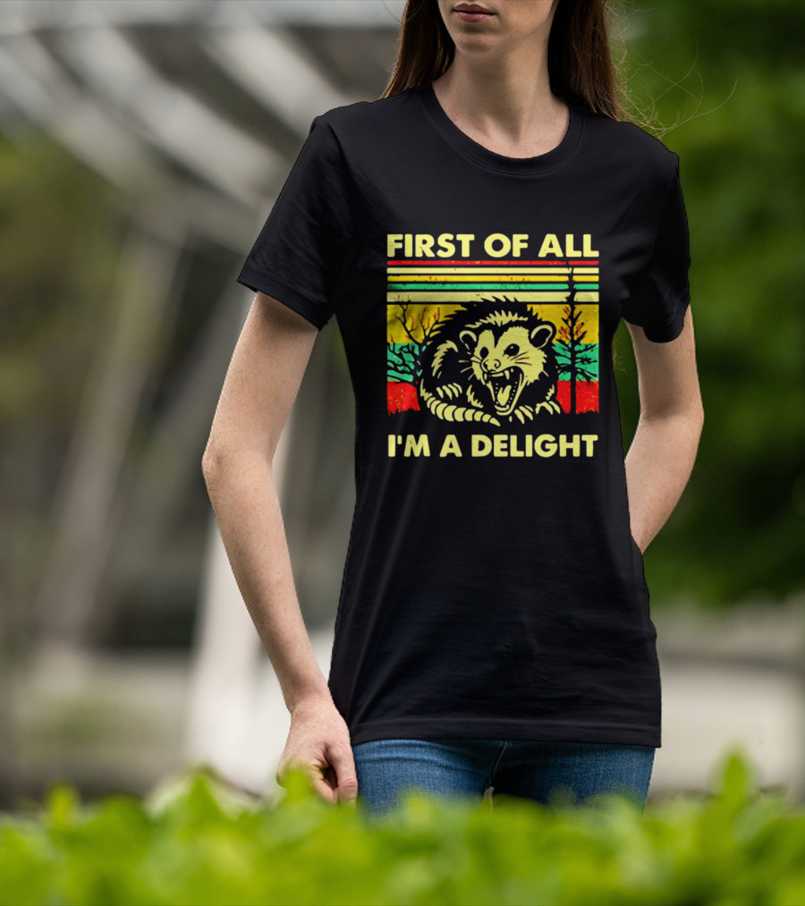 First Of All I'm A Delight Opossum Retro Stripes T-Shirt