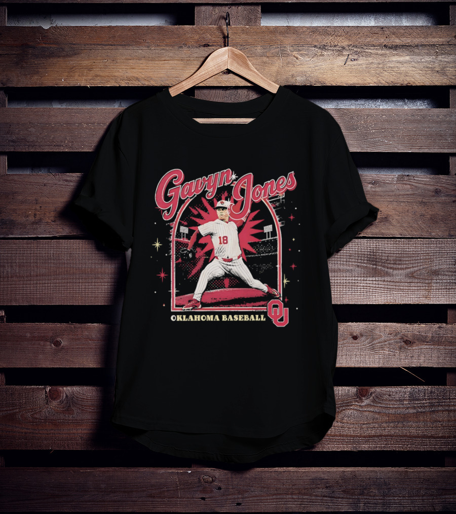 Gavyn Jones Oklahoma Baseball Sooners Player Pitching Action 18 OU T-Shirt
