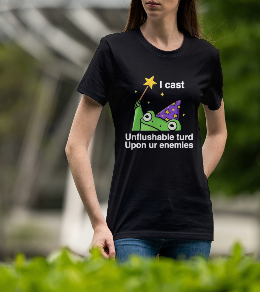 I Cast Unflushable Turd Upon Ur Enemies Frog Wizard Wand Stars Purple Hat T-Shirt