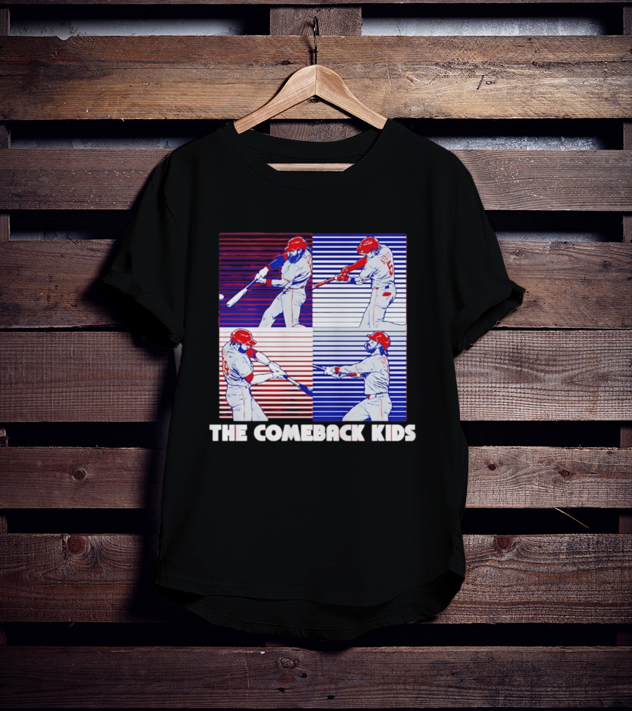 Philadelphia Phillies The Comeback Kids Striped Baseball Swinging Players T-Shirt