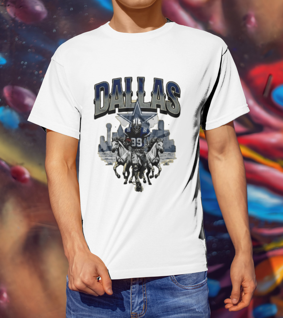 Dallas Cowboys Gameday Skeleton Football Player With Horses And Skyline T-Shirt
