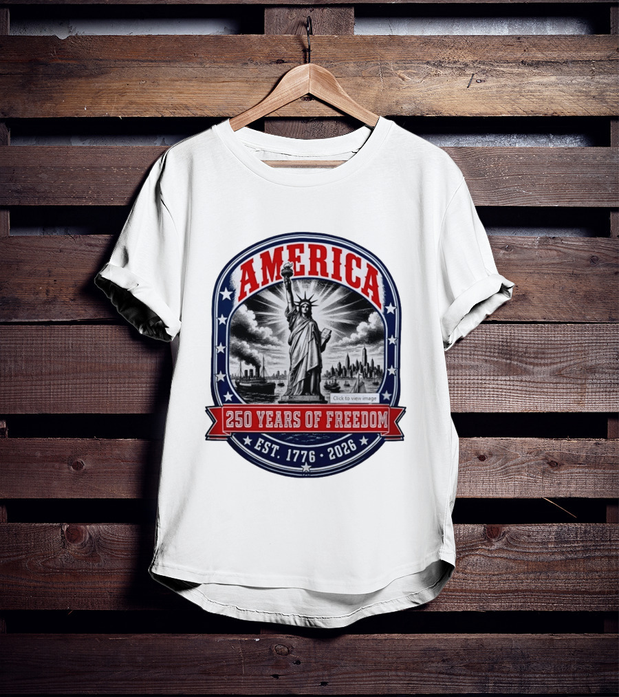 America 250 Years Of Freedom Est 1776 2026 Statue Of Liberty Skyline Steamship Stars T-Shirt