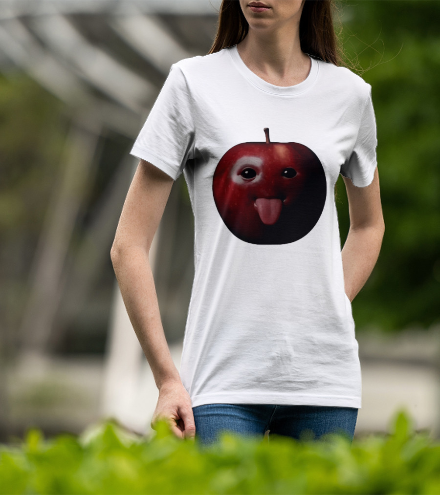 Apple Sticking Out Tongue Funny Fruit Face T-Shirt