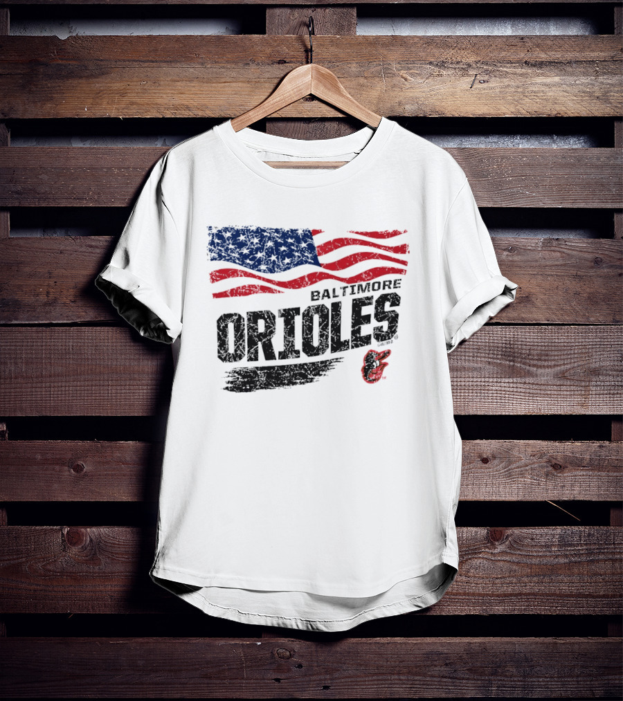 Baltimore Orioles 4th Of July Waving American Flag 250th Anniversary Celebration T-Shirt
