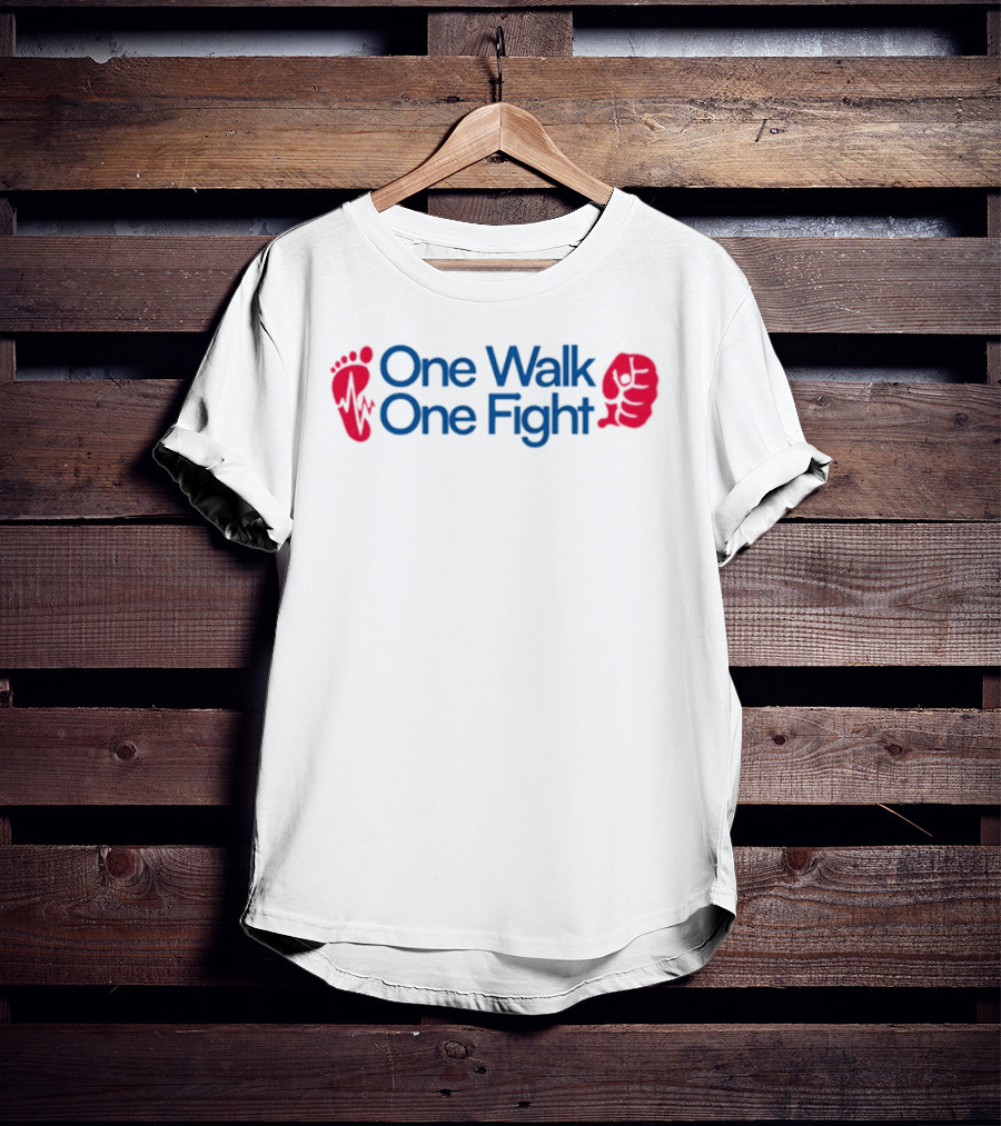 One Walk One Fight Awareness Healthcare Red Footprints Blue T-Shirt