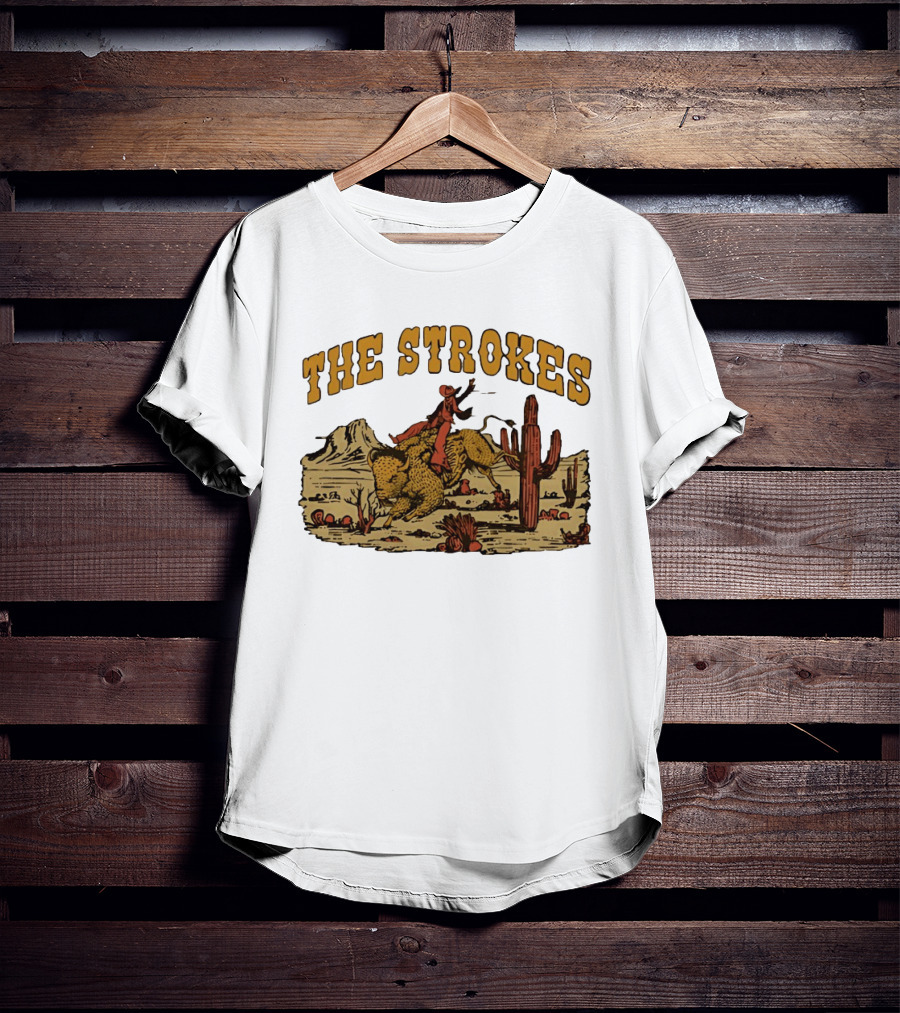 The Strokes Cowboy Riding Cheetah Desert Scene Classic Western T-Shirt