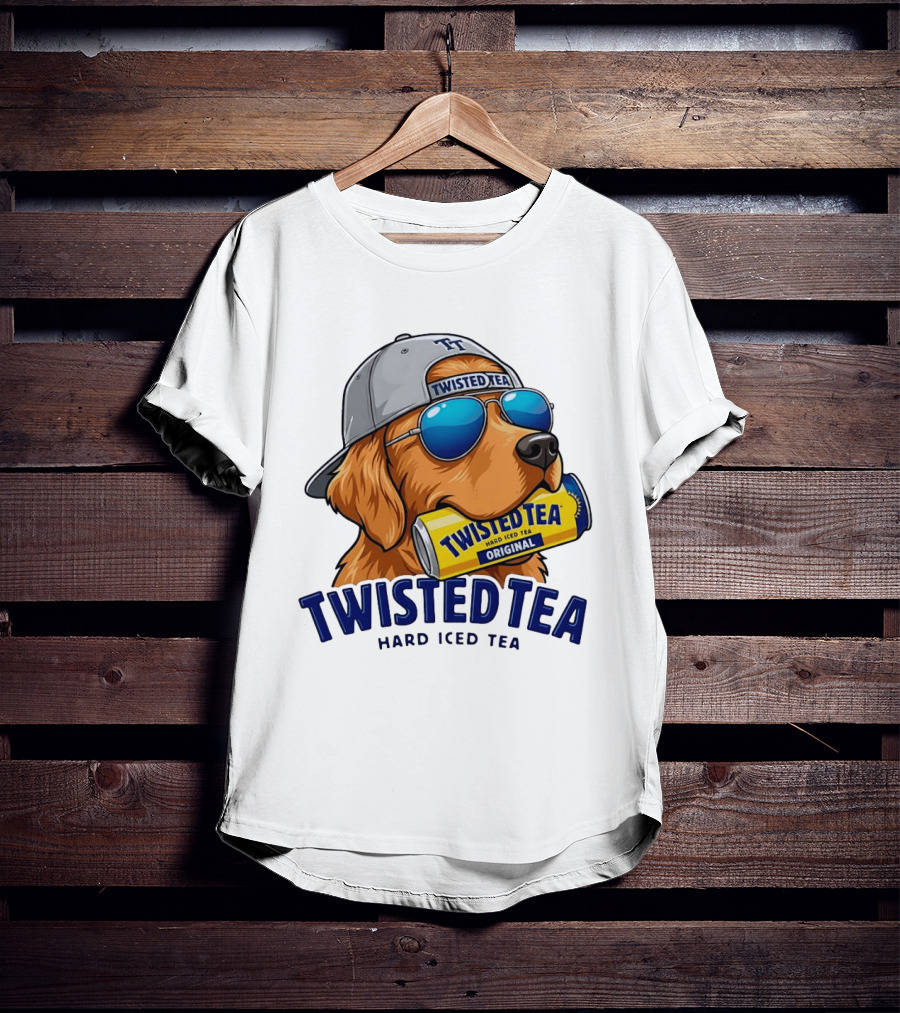 Twisted Tea Hard Iced Tea Golden Retriever With Can And Sunglasses T-Shirt