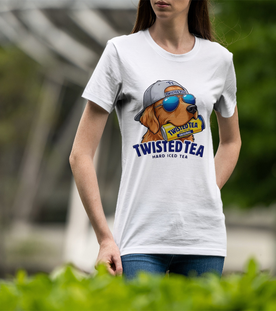 Twisted Tea Hard Iced Tea Golden Retriever With Can And Sunglasses T-Shirt