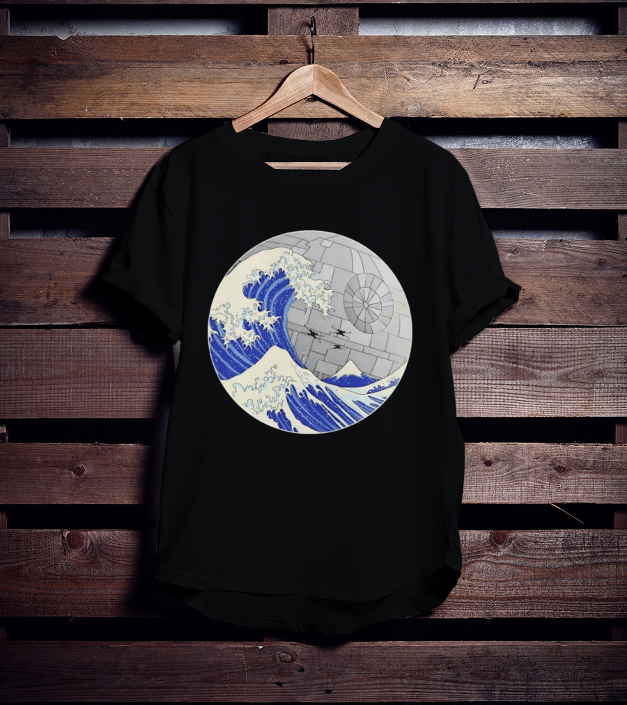 The Great Wave Off Kanagawa Meets Death Star Star Wars T-Shirt