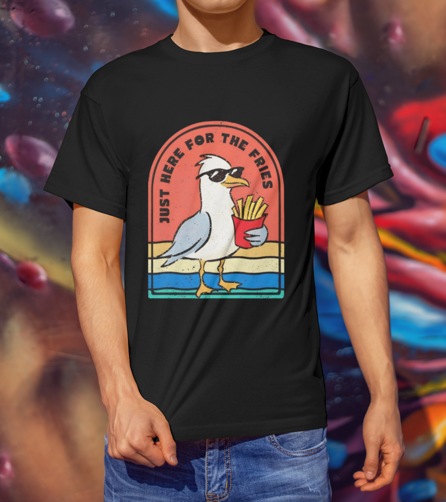 Just Here For The Fries Seagull With Sunglasses And French Fries T-Shirt