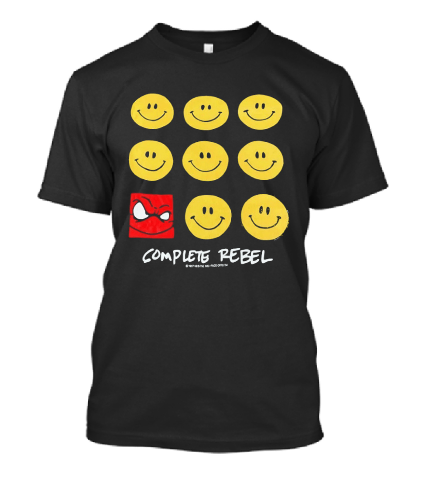 Complete Rebel Smiley Faces Red Square T-Shirt
