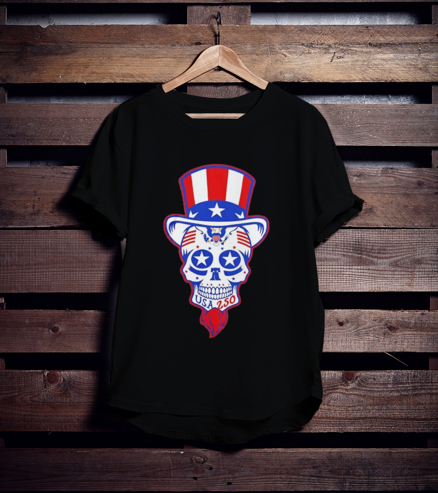 Uncle Sam Skull Stars Stripes USA 250 Patriotic T-Shirt