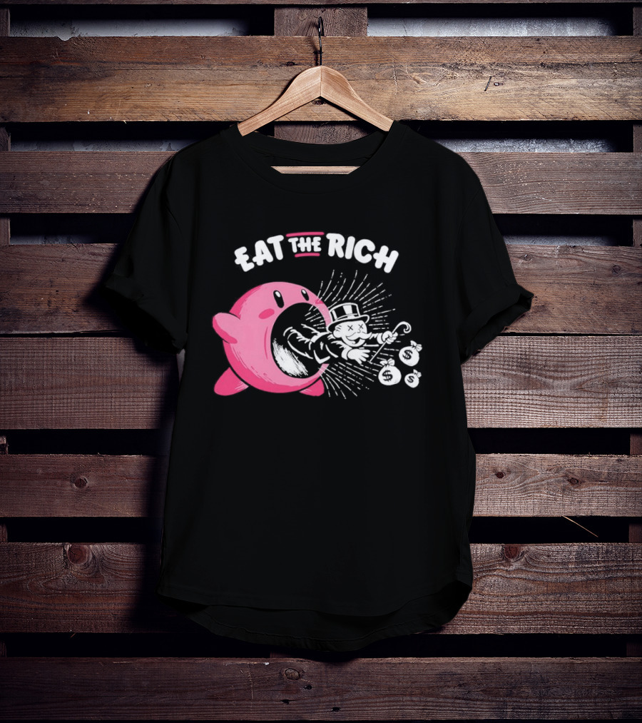 Eat The Rich Kirby Devours Rich Uncle Pennybags Dollar Signs T-Shirt