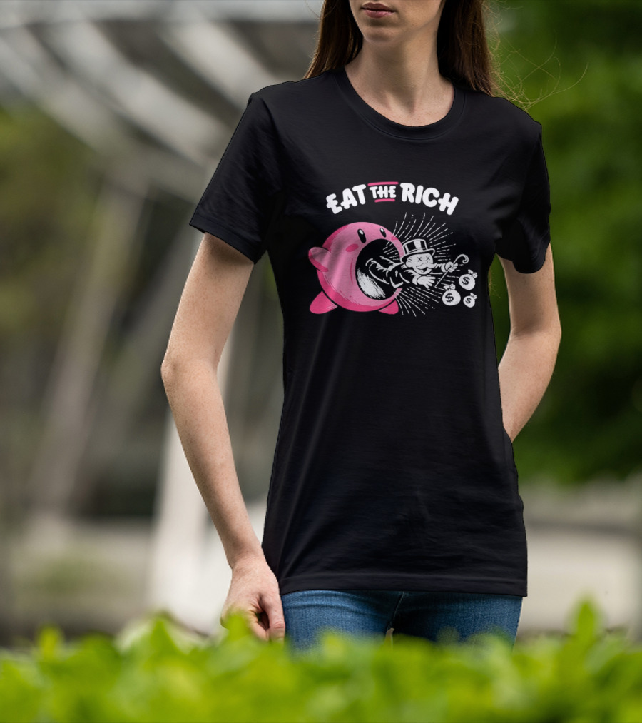 Eat The Rich Kirby Devours Rich Uncle Pennybags Dollar Signs T-Shirt