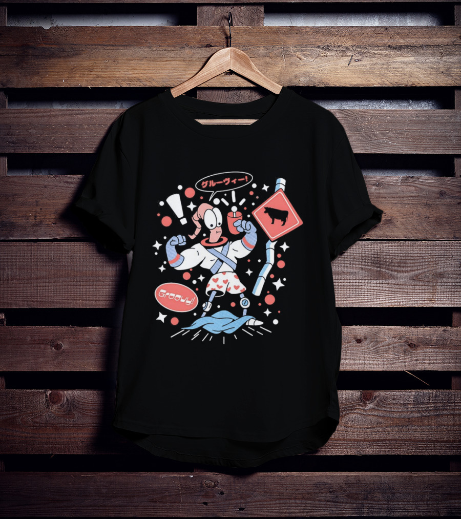Earthworm Jim Groovy Boxer Shorts Cow Sign T-Shirt